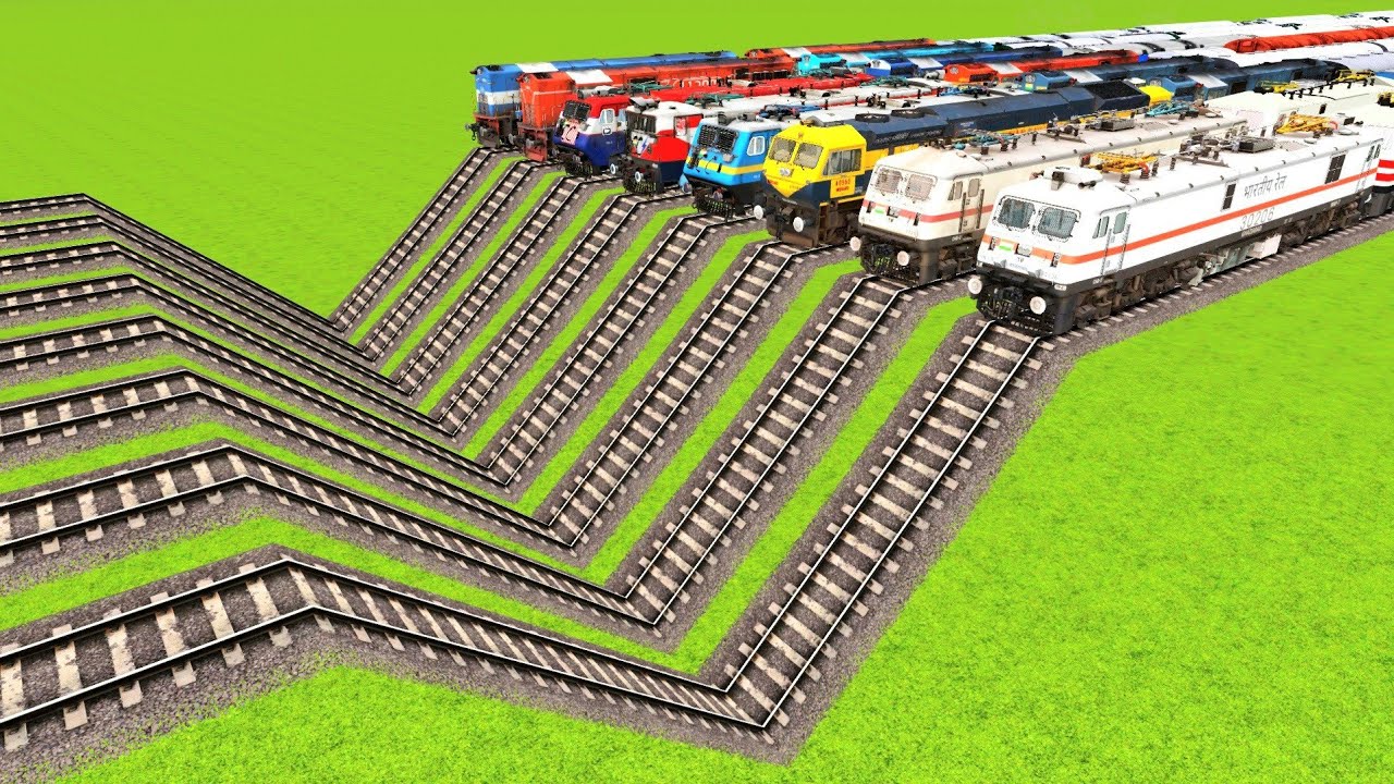 INDIAN TRAINS CROSSING ON UNIQUE ZIGZAG RAILWAY TRACKS 4K TRAIN VIDEO Train Simulator Railworks